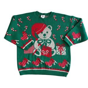 VTG Christmas Bear Sweater 80s 90s Nutcracker Green Ugly Holiday SZ 22W/42